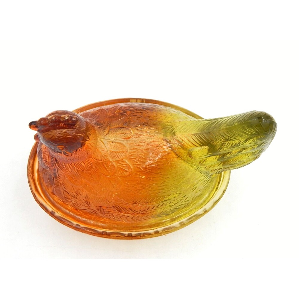 Glass Hen On Nest Ombre Amber Yellow 6 Inch Covered Candy Dish Vintage - Picture 7 of 14